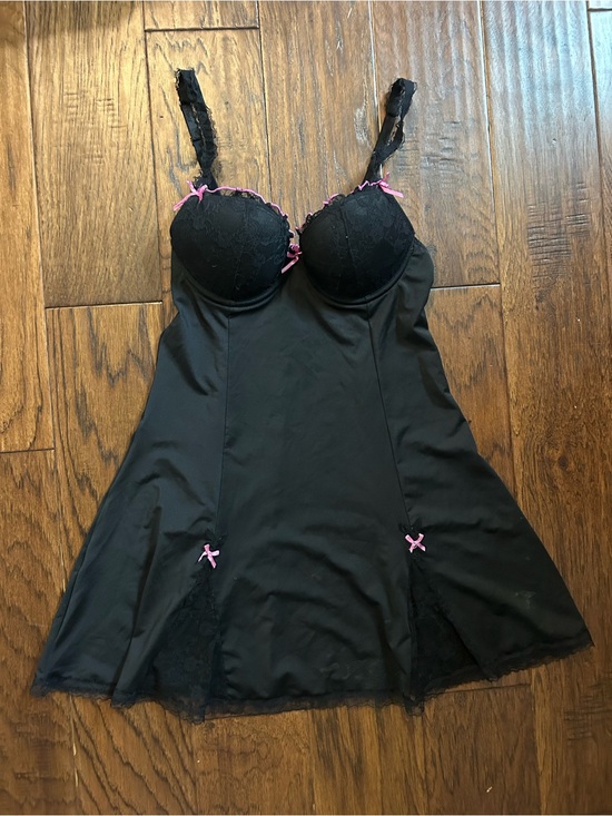 PLAYBOY Other - Playboy Black Lace-Trim Babydoll Chemise with Pink Accents
